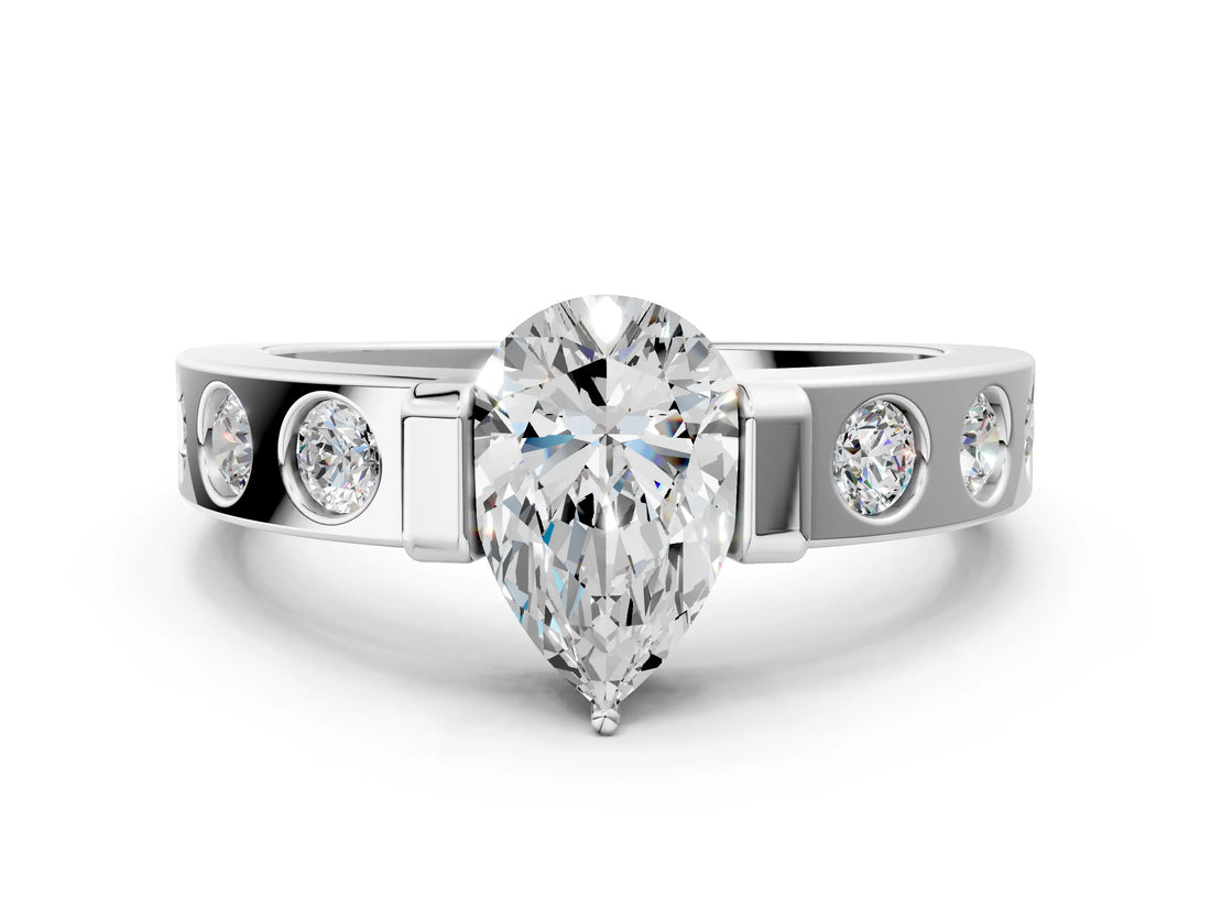 White gold Pear Brilliant Channel-Set Diamond Ring with Bezel Prong Setting_6