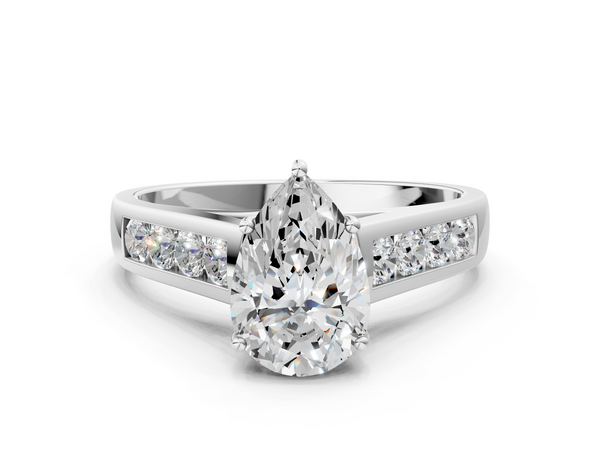 Platinum Pear Brilliant Channel-Set Solitaire Ring with Four-Prong Setting