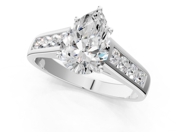 Platinum Pear Brilliant Channel-Set Solitaire Ring with Four-Prong Setting
