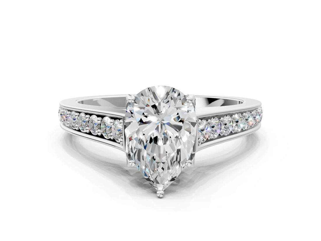 White gold Pear Brilliant Cut Diamond Engagement Ring with Pavé Band and Four-Prong Setting_82
