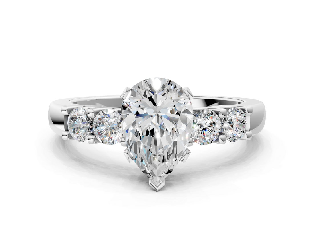 White gold Pear Brilliant Cut Diamond Five-Stone Prong Set Engagement Ring with Channel Band_21