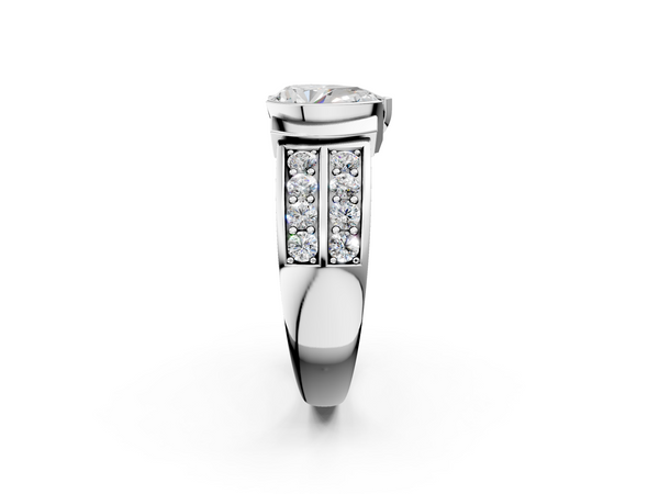 White gold Pear Brilliant Diamond Channel Set Wide Band Ring with Bezel Setting