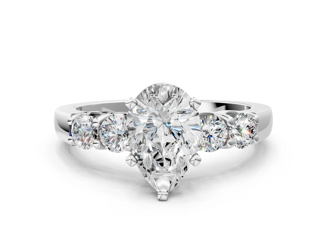 White gold Pear Brilliant Diamond Five-Stone Engagement Ring with Prong Setting on a Classic Band_39