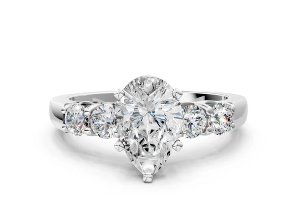 White gold Pear Brilliant Diamond Five-Stone Engagement Ring with Prong Setting on a Classic Band