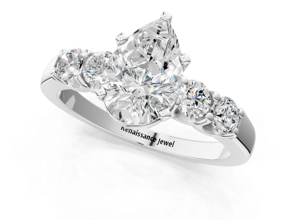 White gold Pear Brilliant Diamond Five-Stone Engagement Ring with Prong Setting on a Classic Band