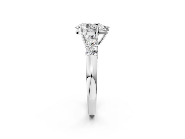 White gold Pear Brilliant Diamond Five-Stone Engagement Ring with Prong Setting on a Classic Band