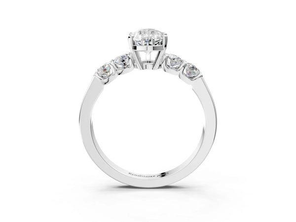 White gold Pear Brilliant Diamond Five-Stone Engagement Ring with Prong Setting on a Classic Band