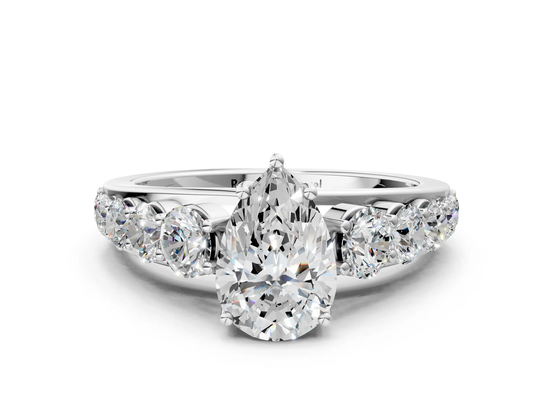 White gold Pear Brilliant Diamond Pavé Band with Six-Prong Setting_3