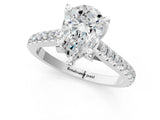 White gold Pear Brilliant Diamond Solitaire with Pavé Band and Four-Prong Setting 1