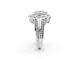 White gold Pear Brilliant Flower Halo Diamond Split Shank Ring_47