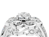 White gold Pear Brilliant Flower Halo Diamond Split Shank Ring_49