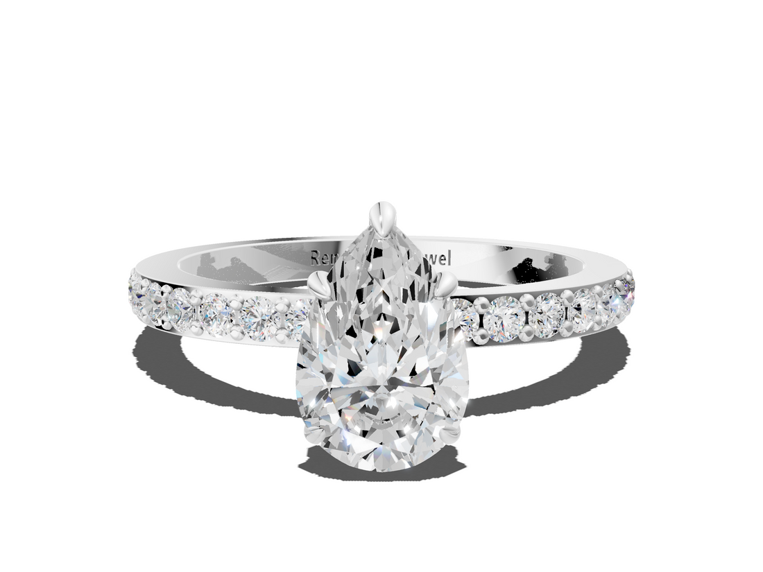 White gold Pear Brilliant Pavé Band Solitaire with Four-Prong Setting_45