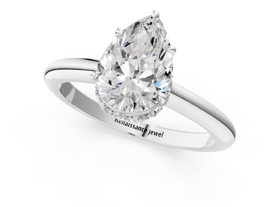 White gold Pear Brilliant Solitaire Engagement Ring with Six-Prong Setting and Classic Band