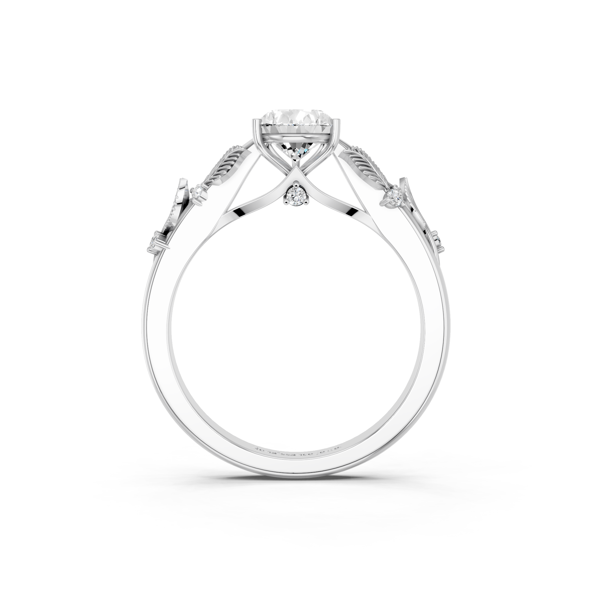 White gold Pear Brilliant Solitaire with Leaf Motif Band and Four-Prong Setting_5