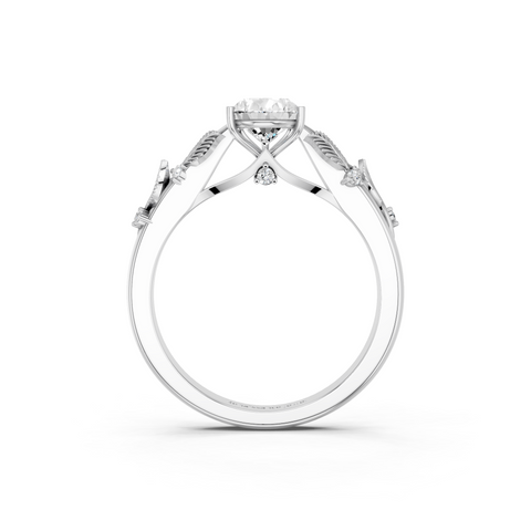 White gold Pear Brilliant Solitaire with Leaf Motif Band and Four-Prong Setting_5