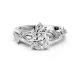 White gold Pear Brilliant Solitaire with Leaf Motif Band and Four-Prong Setting_67