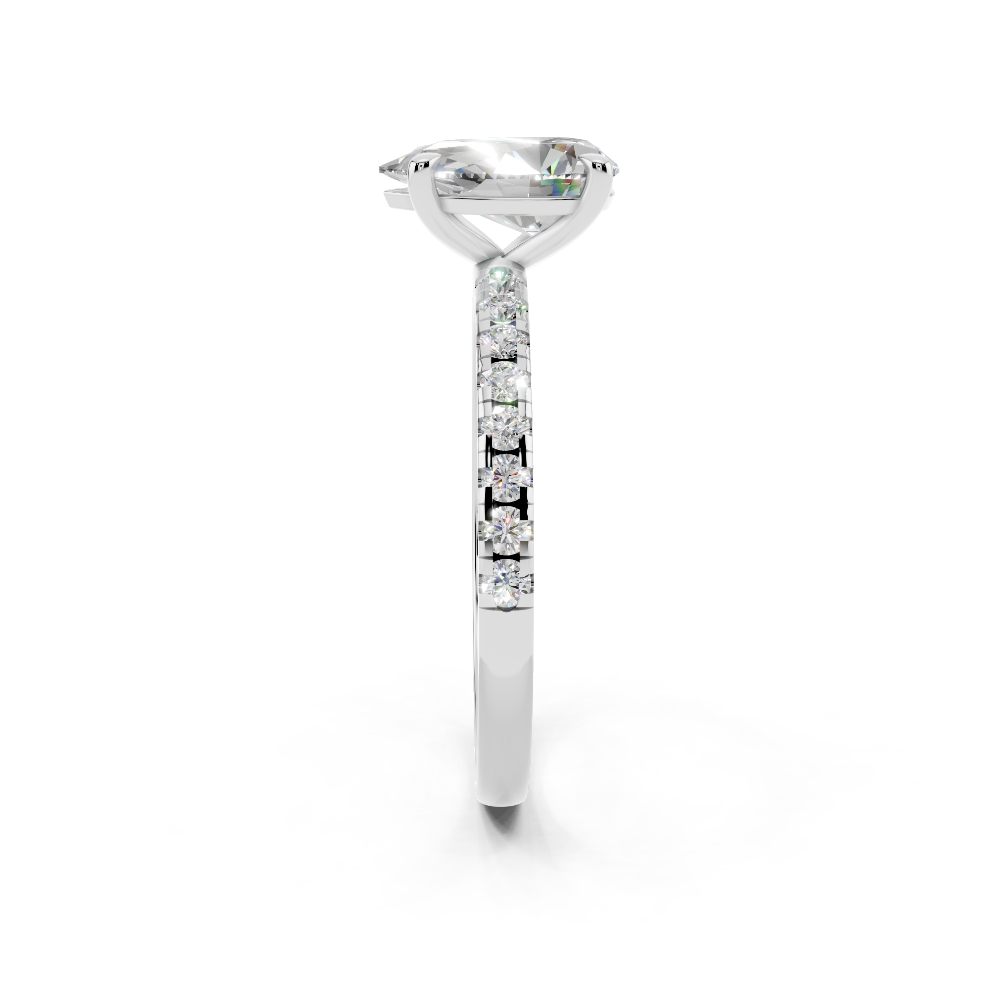 White gold Pear Brilliant Solitaire with Pavé Band and Four-Prong Setting_10