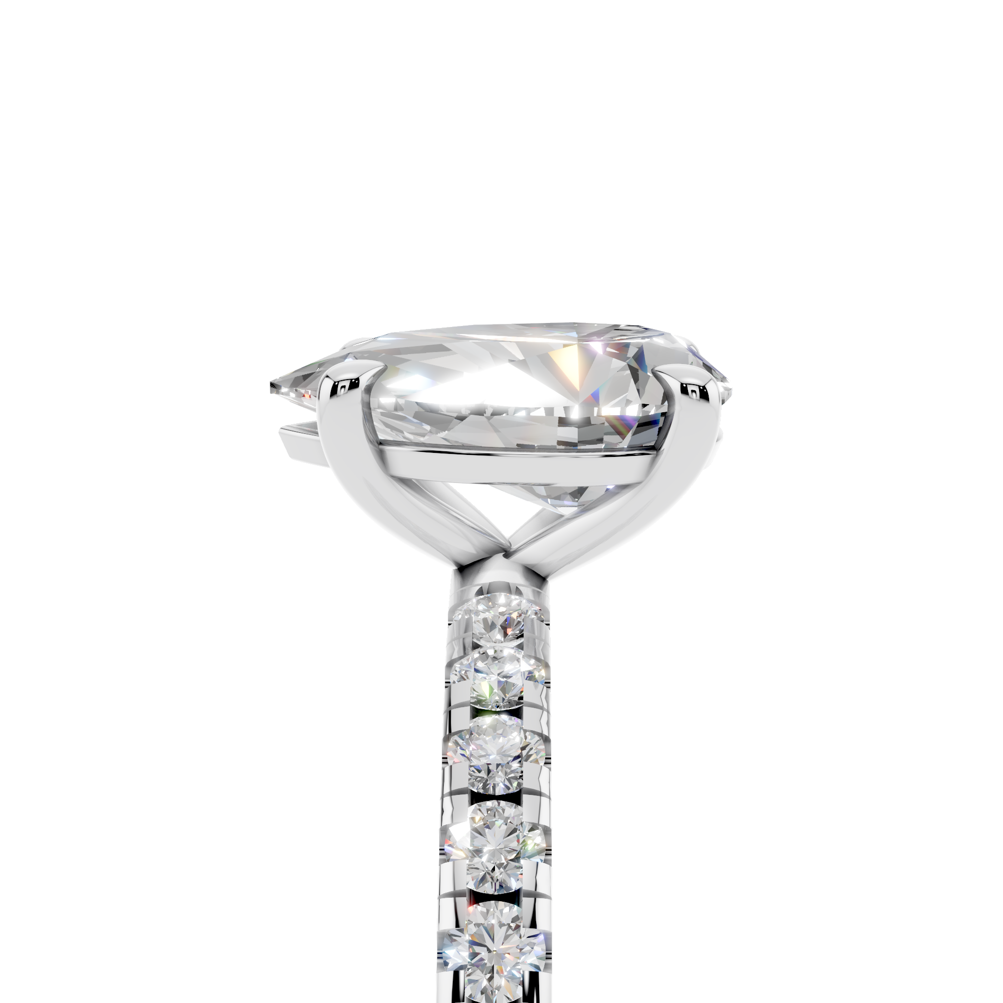 White gold Pear Brilliant Solitaire with Pavé Band and Four-Prong Setting_11