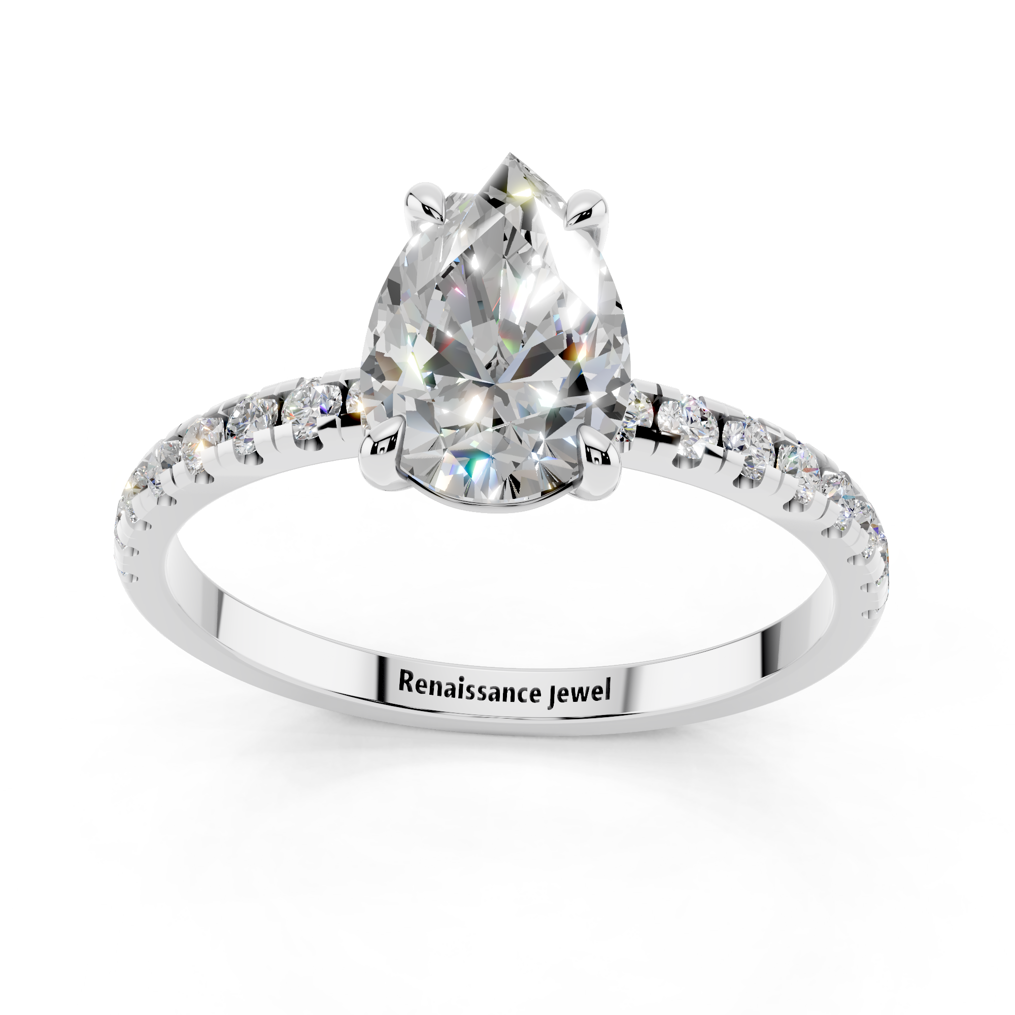 White gold Pear Brilliant Solitaire with Pavé Band and Four-Prong Setting_7