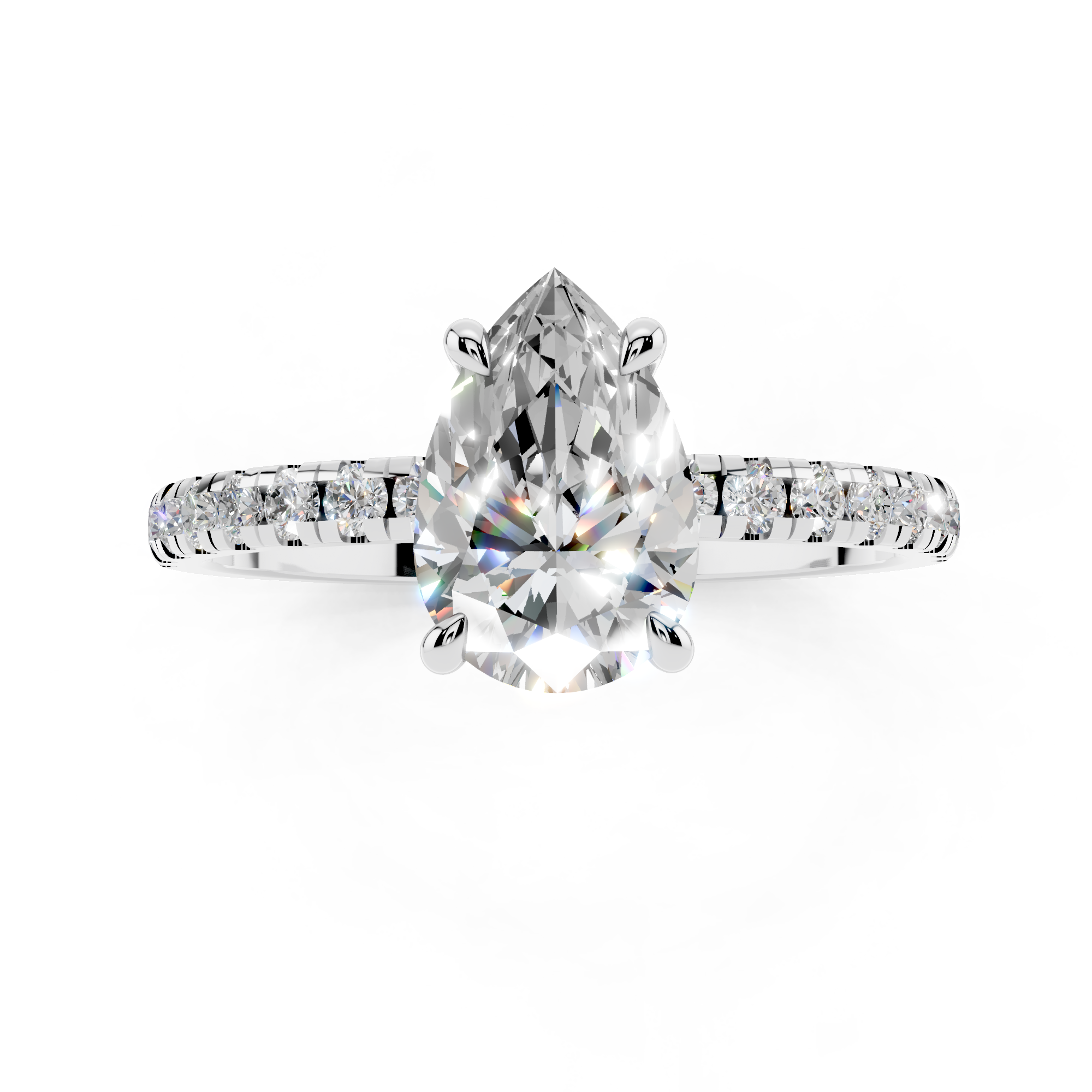 White gold Pear Brilliant Solitaire with Pavé Band and Four-Prong Setting_8