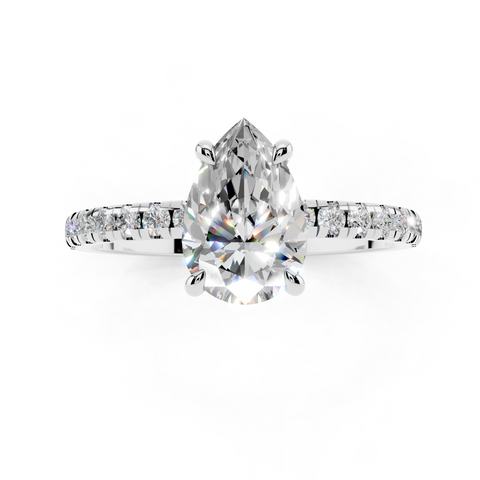 White gold Pear Brilliant Solitaire with Pavé Band and Four-Prong Setting_8