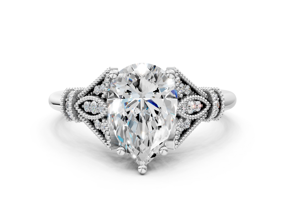 White gold Pear Brilliant Solitaire with Pave Band and Four-Prong Setting_20
