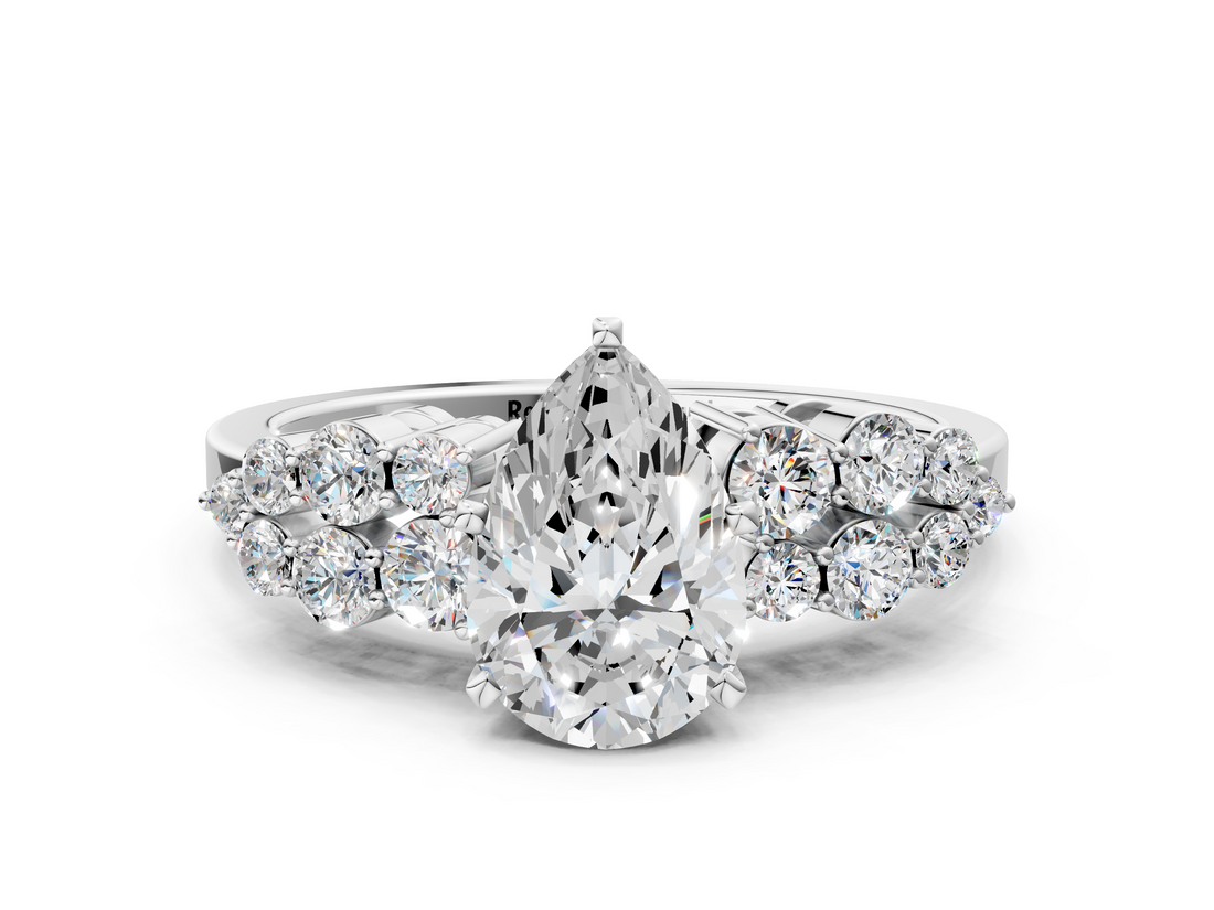 White gold Pear Cluster Diamond Engagement Ring with Pavé Band and Four-Prong Setting_76