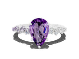 White gold Pear Cut Amethyst Cluster Side Stone Solitaire Ring with Prong Setting_24