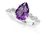 White gold Pear Cut Amethyst Cluster Side Stone Solitaire Ring with Prong Setting_25