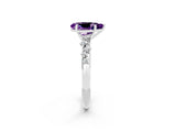 White gold Pear Cut Amethyst Cluster Side Stone Solitaire Ring with Prong Setting_26