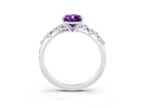 White gold Pear Cut Amethyst Cluster Side Stone Solitaire Ring with Prong Setting_27