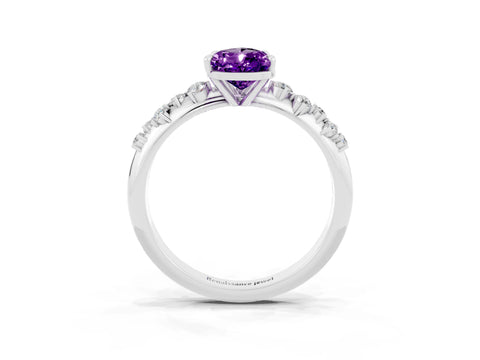 White gold Pear Cut Amethyst Cluster Side Stone Solitaire Ring with Prong Setting_27