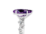 White gold Pear Cut Amethyst Cluster Side Stone Solitaire Ring with Prong Setting_29