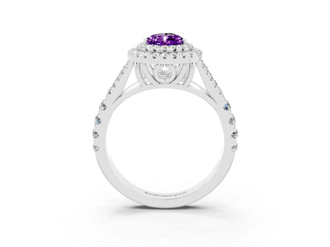 White gold Pear Cut Amethyst Double Halo Ring with Split Shank and Prong Setting_15