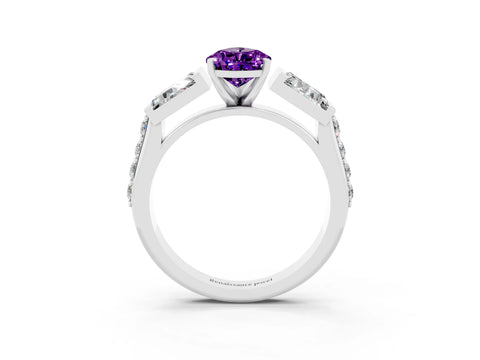 White gold Pear Cut Amethyst Engagement Ring with Baguette Side Stones and Channel Set Band_3