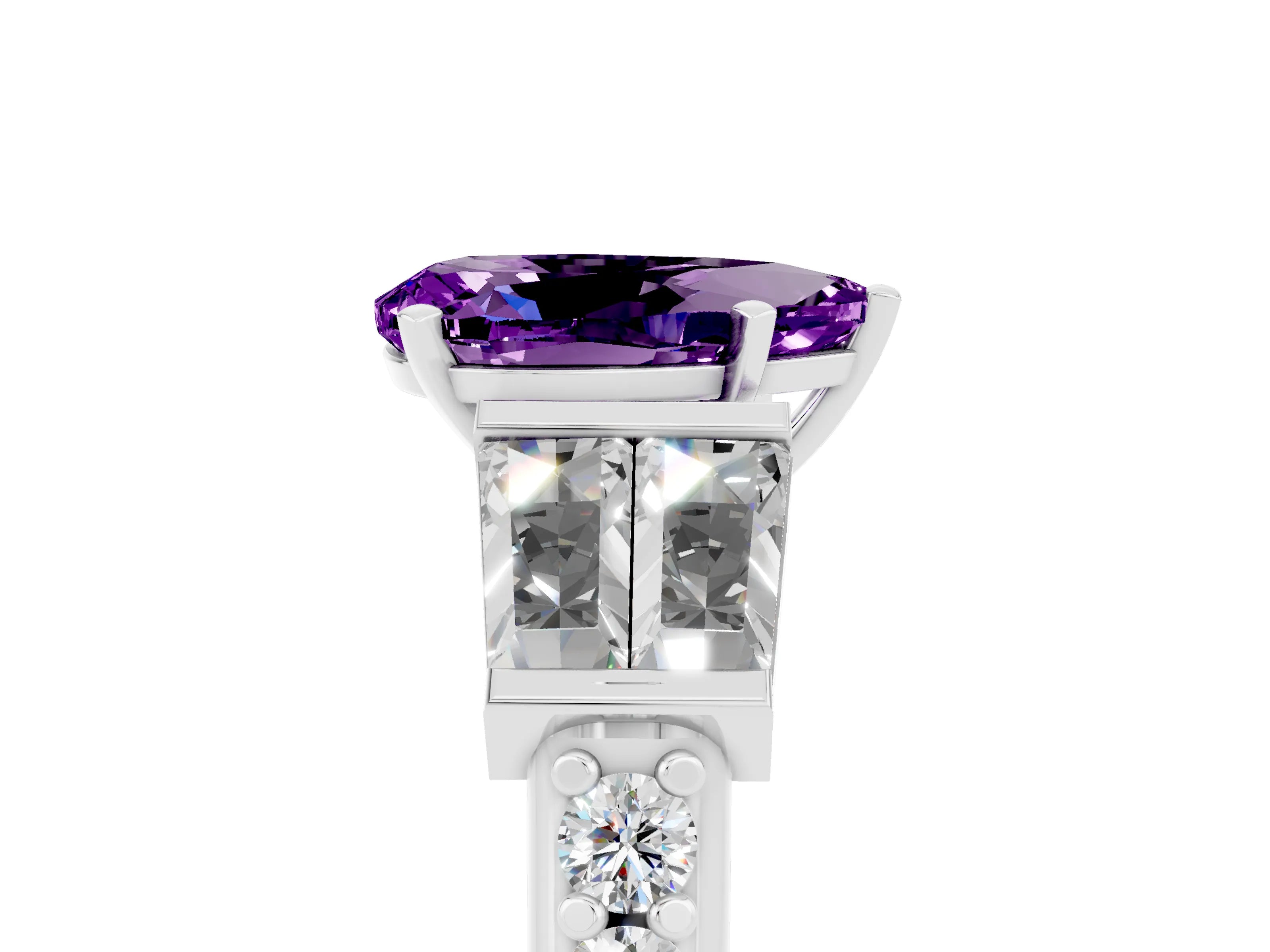 White gold Pear Cut Amethyst Engagement Ring with Baguette Side Stones and Channel Set Band_5