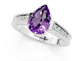 White gold Pear Cut Amethyst Engagement Ring with Milgrain Channel Set Band and Prong Setting_1
