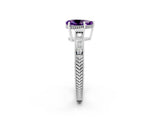 White gold Pear Cut Amethyst Engagement Ring with Milgrain Channel Set Band and Prong Setting_2