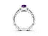 White gold Pear Cut Amethyst Engagement Ring with Milgrain Channel Set Band and Prong Setting_3
