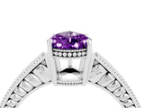 White gold Pear Cut Amethyst Engagement Ring with Milgrain Channel Set Band and Prong Setting_4