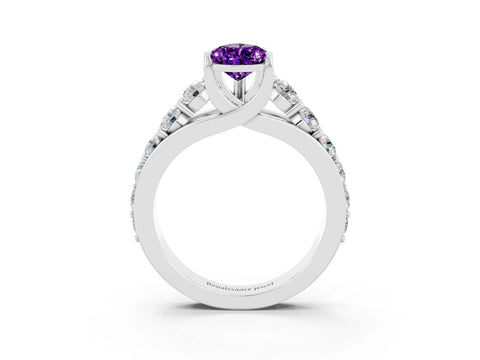 White gold Pear Cut Amethyst Engagement Ring with Pavé Band and Four-Prong Setting_3