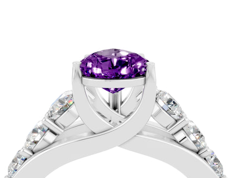 White gold Pear Cut Amethyst Engagement Ring with Pavé Band and Four-Prong Setting_4