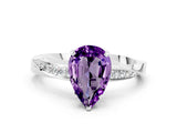 White gold Pear Cut Amethyst Engagement Ring with Side Stone Accents and Four-Prong Setting_27
