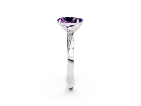 White gold Pear Cut Amethyst Engagement Ring with Side Stone Accents and Four-Prong Setting_29