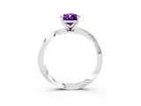 White gold Pear Cut Amethyst Engagement Ring with Side Stone Accents and Four-Prong Setting_30