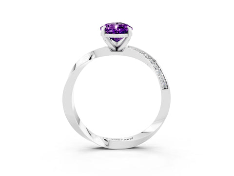 White gold Pear Cut Amethyst Engagement Ring with Side Stone Accents and Four-Prong Setting_30