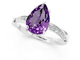 White gold Pear Cut Amethyst Engagement Ring with Side Stone Accents and Four-Prong Setting_37