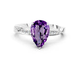 White gold Pear Cut Amethyst Engagement Ring with Side Stone Accents and Four-Prong Setting_84