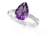 White gold Pear Cut Amethyst Engagement Ring with Side Stone Accents and Four-Prong Setting_85