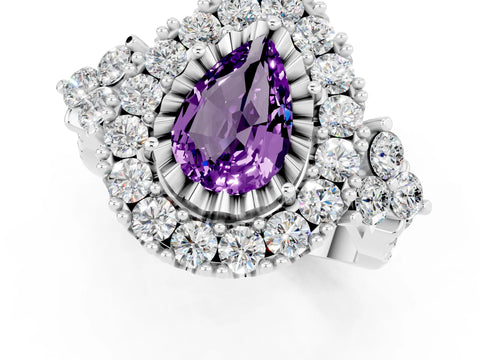 White gold Pear Cut Amethyst Halo Ring with Pavé Band and Four-Prong Setting_13